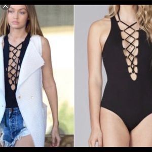 Carmar laceup bodysuit tank in black
